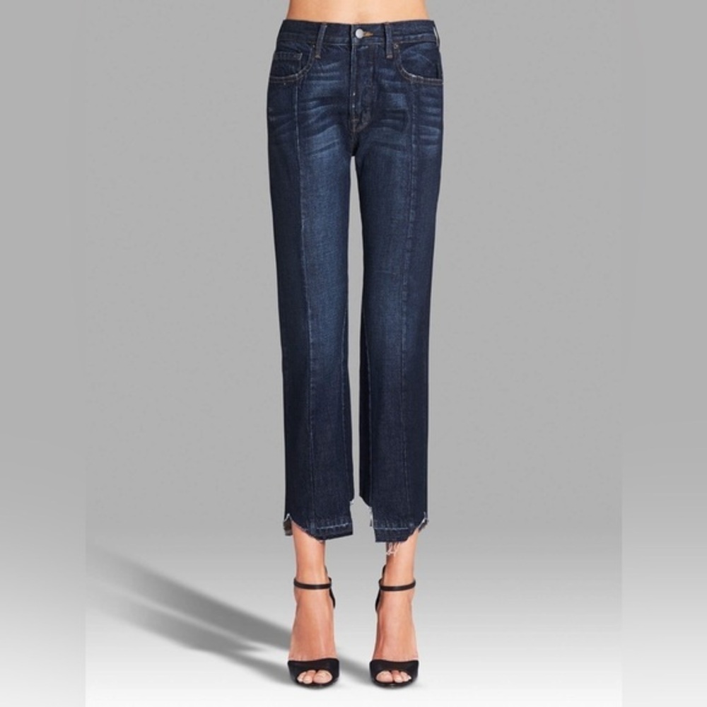 FRAME NOUVEAU LE MIX JEANS Size 25 Chewed Hem Mixmatched Dark Blue